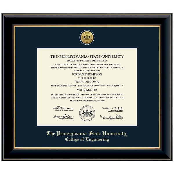 #107 College of Engineering diploma frame Gold Medallion (Black)
